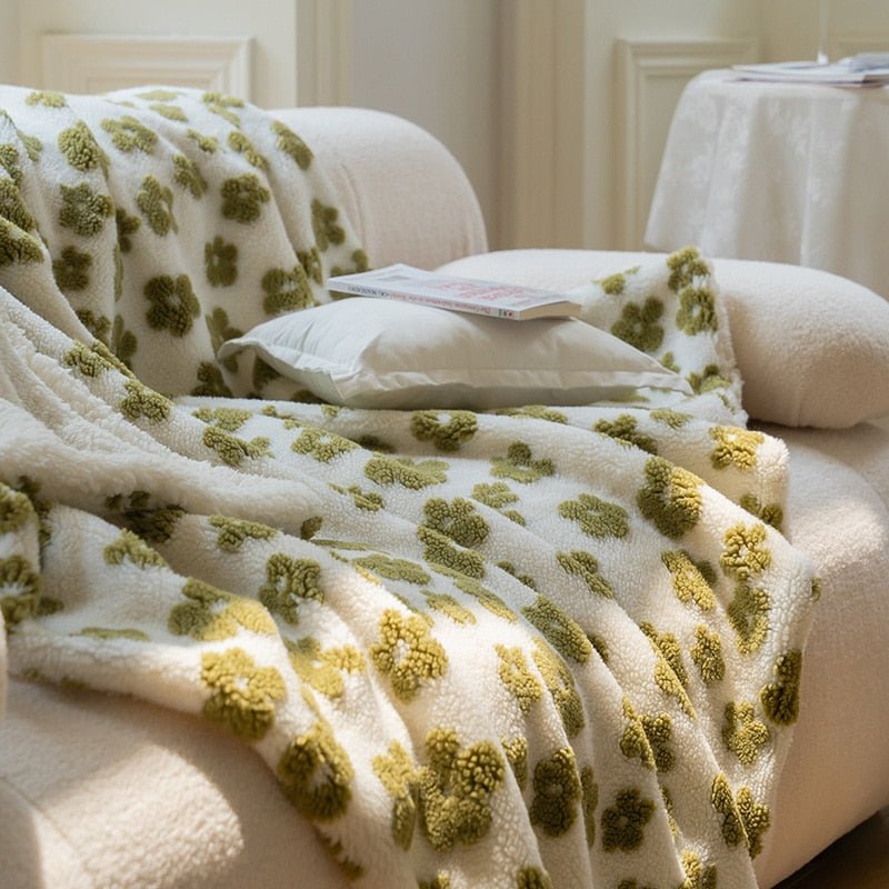 Fluffy floral plysj fortykket teppe