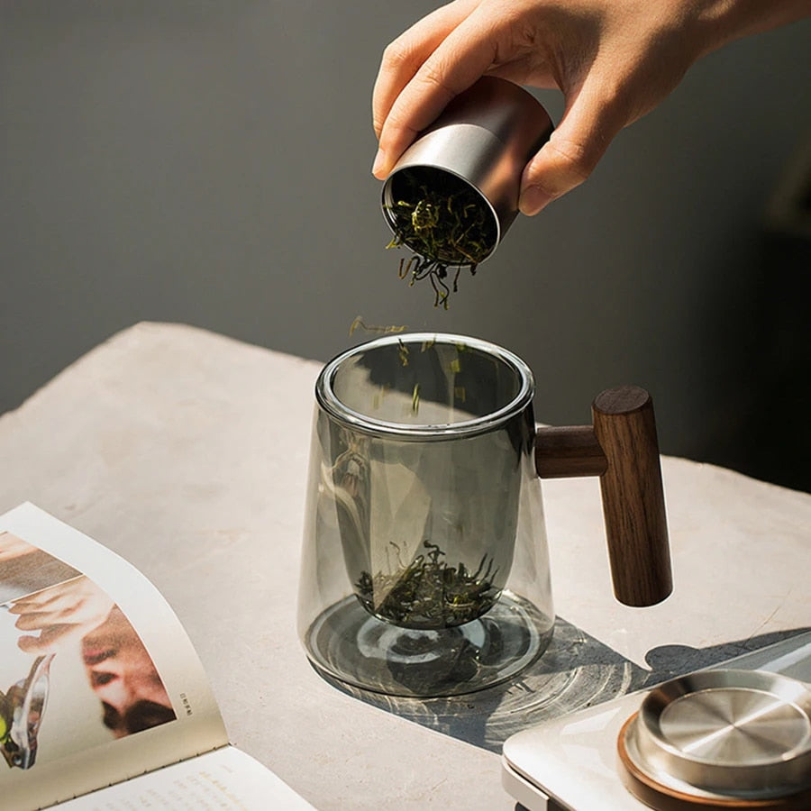 Ensemble de tasses à café en verre et bois Lilo