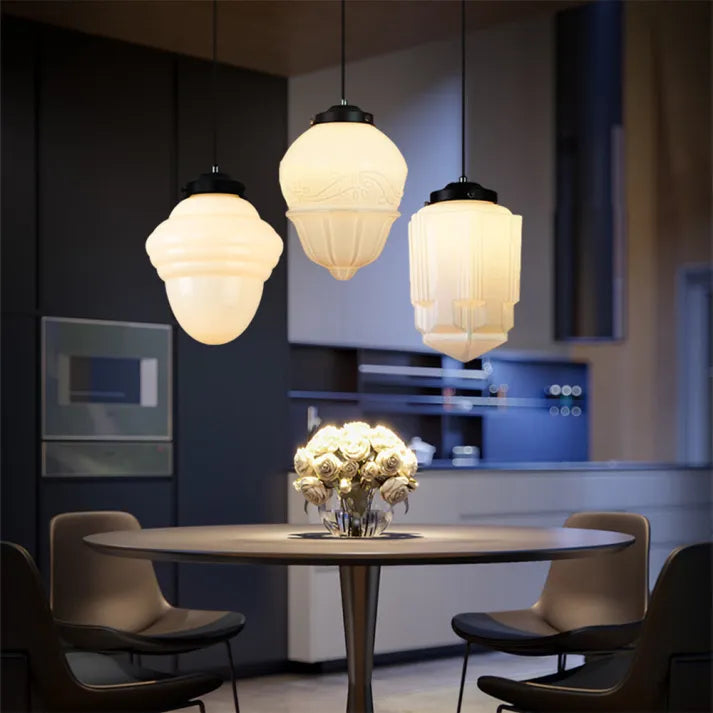 VintageGlow – Geometric Pendant Lamp in Matte Glass