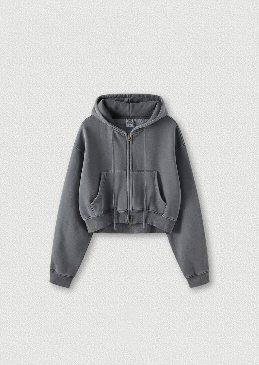 Gewaschenes Vintage Cropped Zip Hoodie