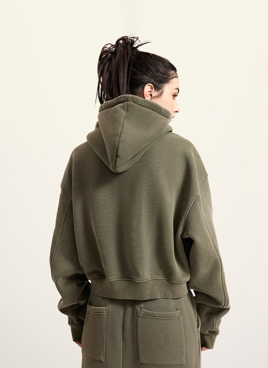 Gewaschenes Vintage Cropped Zip Hoodie