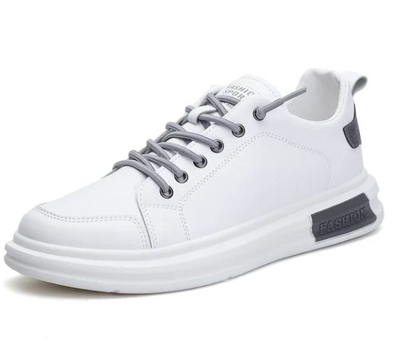 Hvite sneakers for menn med brune aksenter - Leon