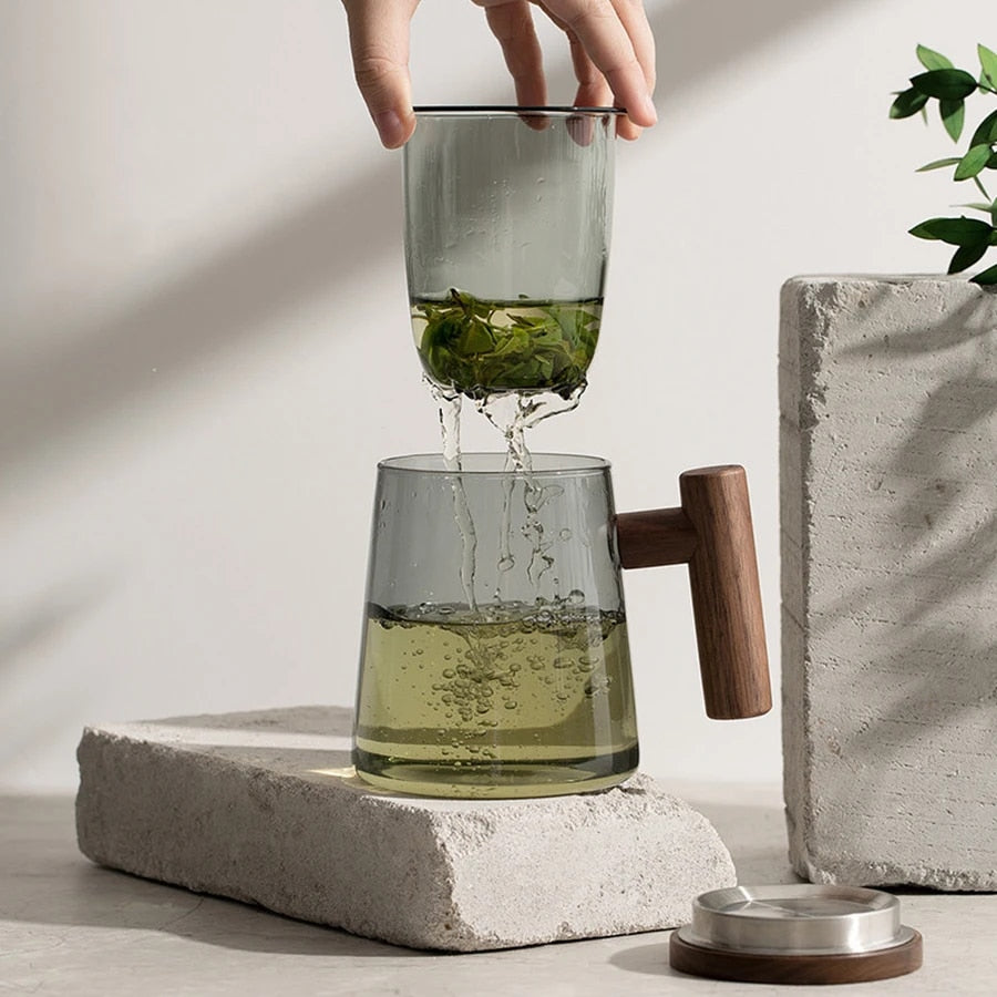 Ensemble de tasses à café en verre et bois Lilo