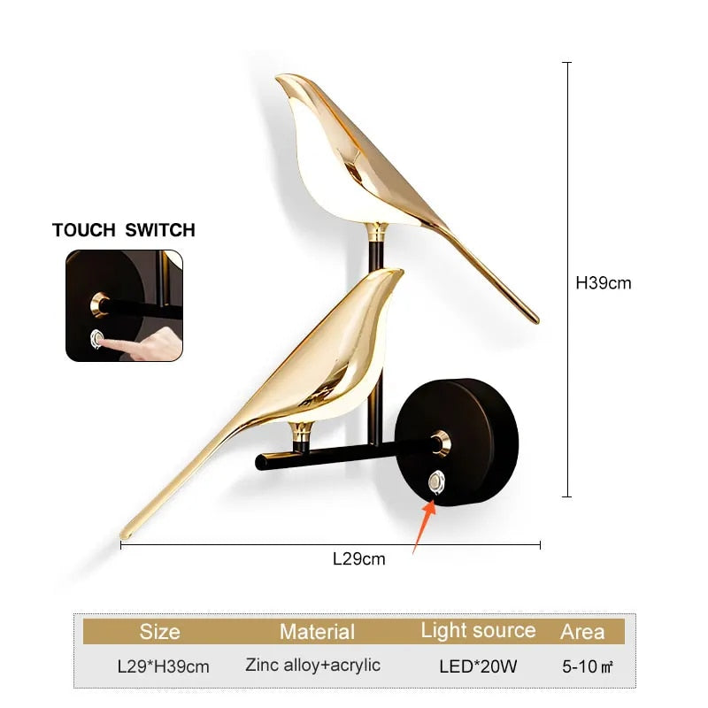 WingSpan - Lámpara de pared con forma de pájaro giratoria 360°