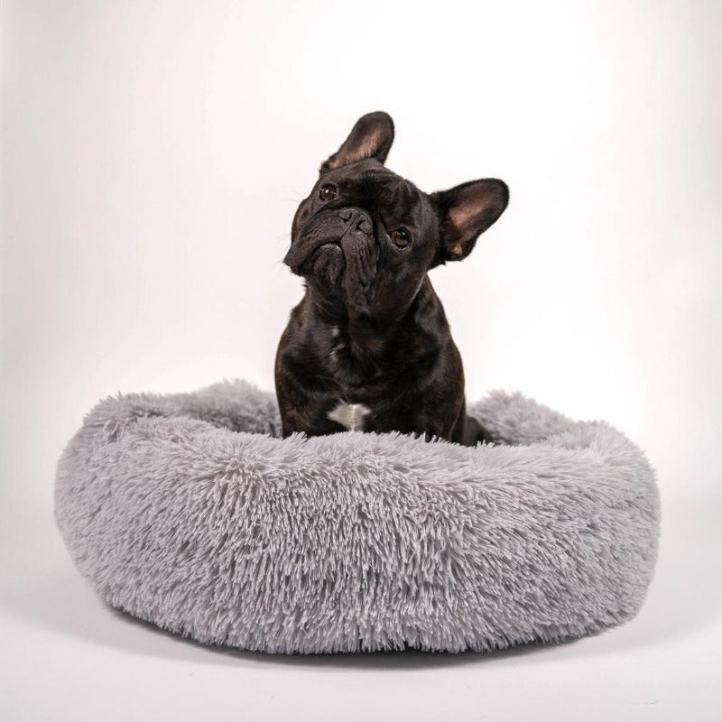 Lit rond en peluche pour chien en forme de beignet apaisant pour petits et grands chiens