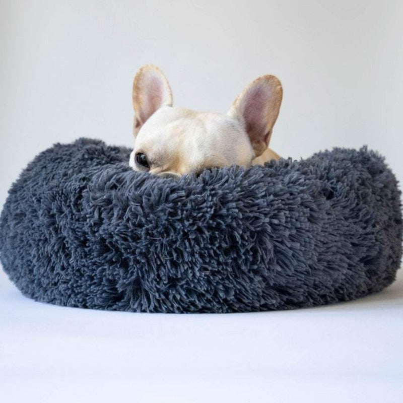 Lit rond en peluche pour chien en forme de beignet apaisant pour petits et grands chiens