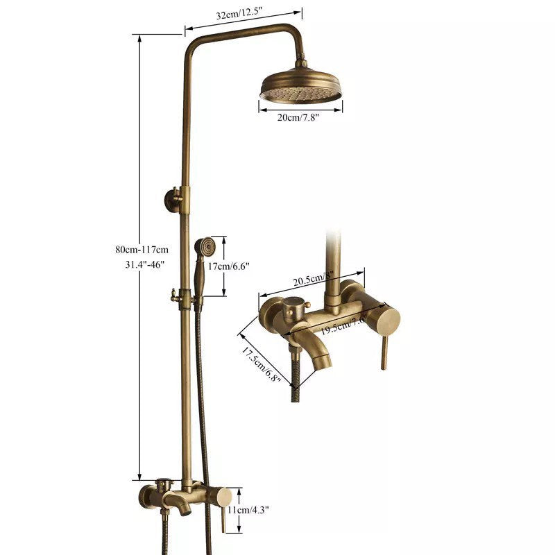 Sistema doccia da bagno in ottone antico con spruzzatore manuale