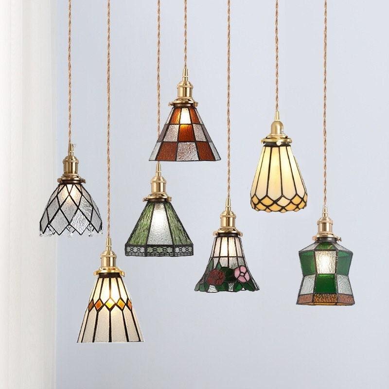 Lampe LED suspendue en verre teinté de style vintage - Ampoule incluse