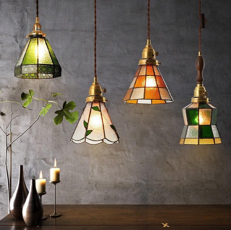 Lampe LED suspendue en verre teinté de style vintage - Ampoule incluse