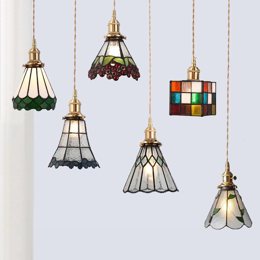 Lampe LED suspendue en verre teinté de style vintage - Ampoule incluse