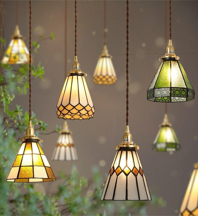 Lampe LED suspendue en verre teinté de style vintage - Ampoule incluse