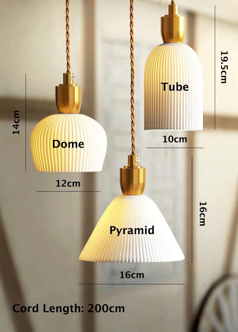 תליון LED קרמי עם קווים בסגנון ארט דקו - נורה כלולה