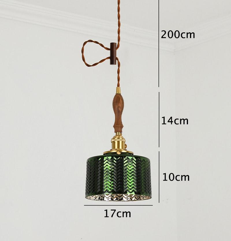 Lampe LED suspendue cylindrique en verre vert brillant de style Art déco - Ampoule incluse