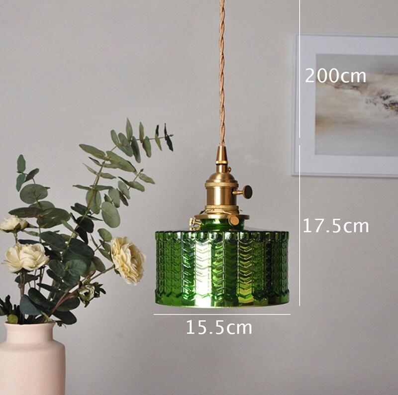 Lampe LED suspendue cylindrique en verre vert brillant de style Art déco - Ampoule incluse