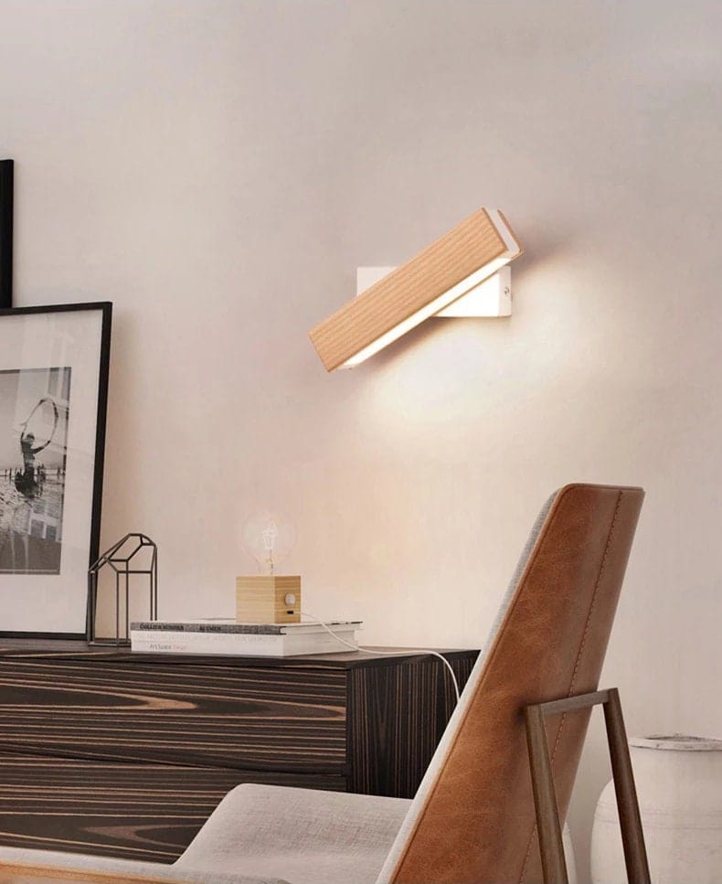 Lampe murale LED de chevet rotative en bois de frêne nordique