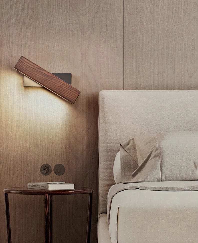 Lampe murale LED de chevet rotative en bois de frêne nordique