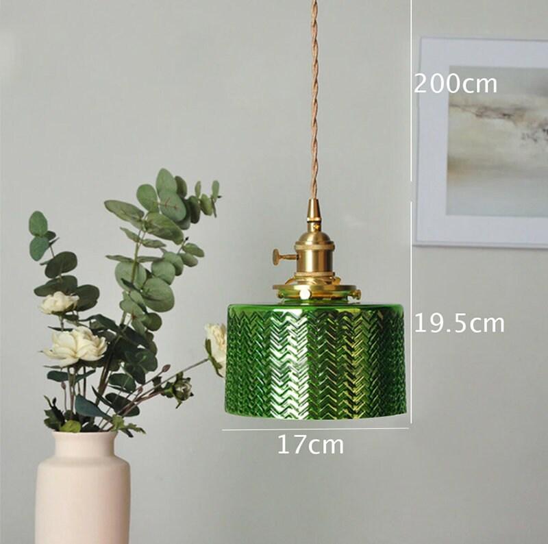 Lampe LED suspendue cylindrique en verre vert brillant de style Art déco - Ampoule incluse