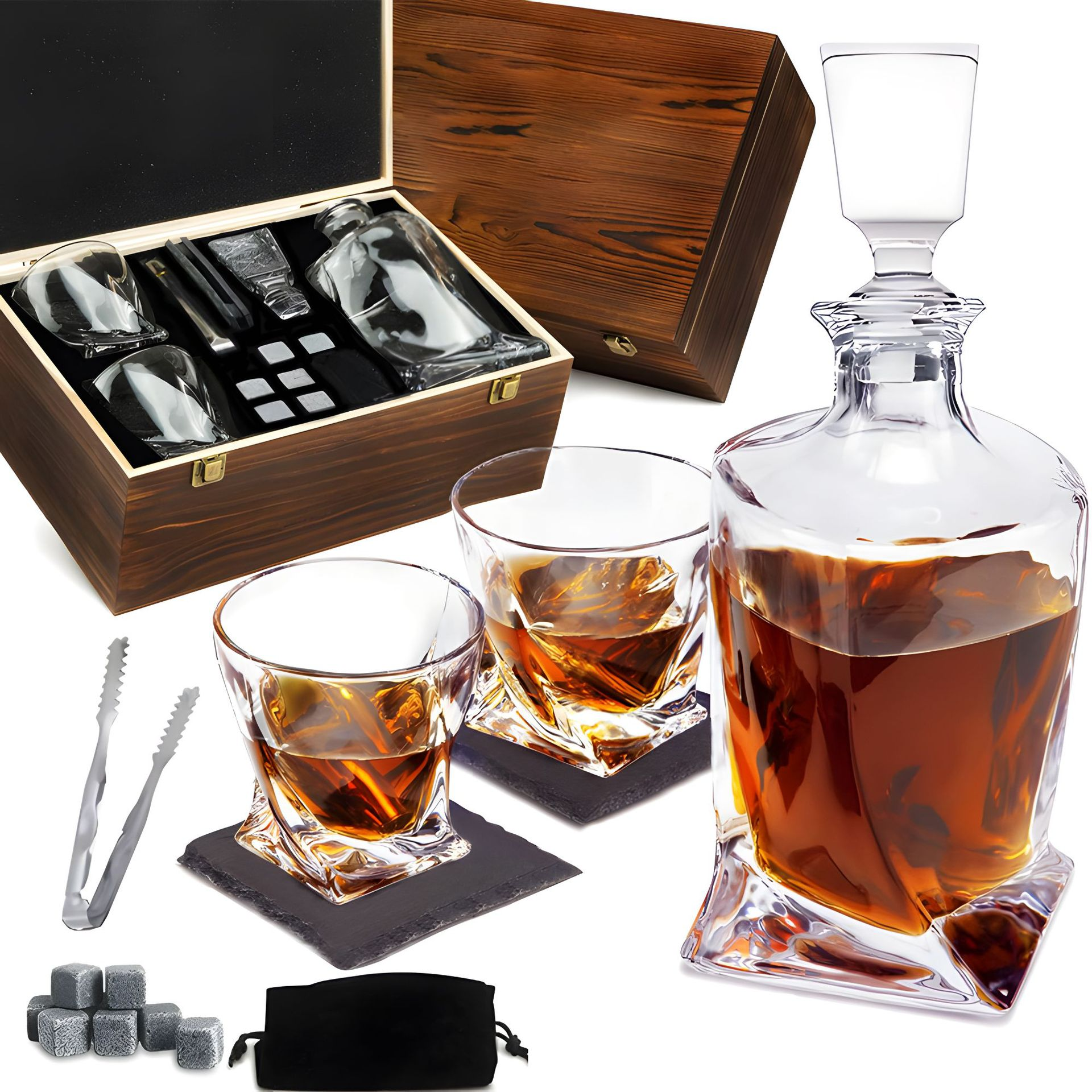 Elite Whiskey-Dekanter-Set – Luxus-Karaffe und Gläser mit Whiskey-Steinen