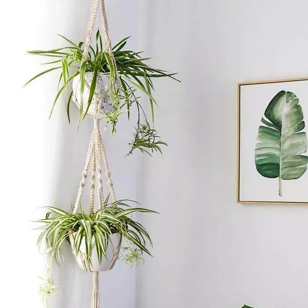 4-delers håndlaget Boho Macrame Plant Hanger Set