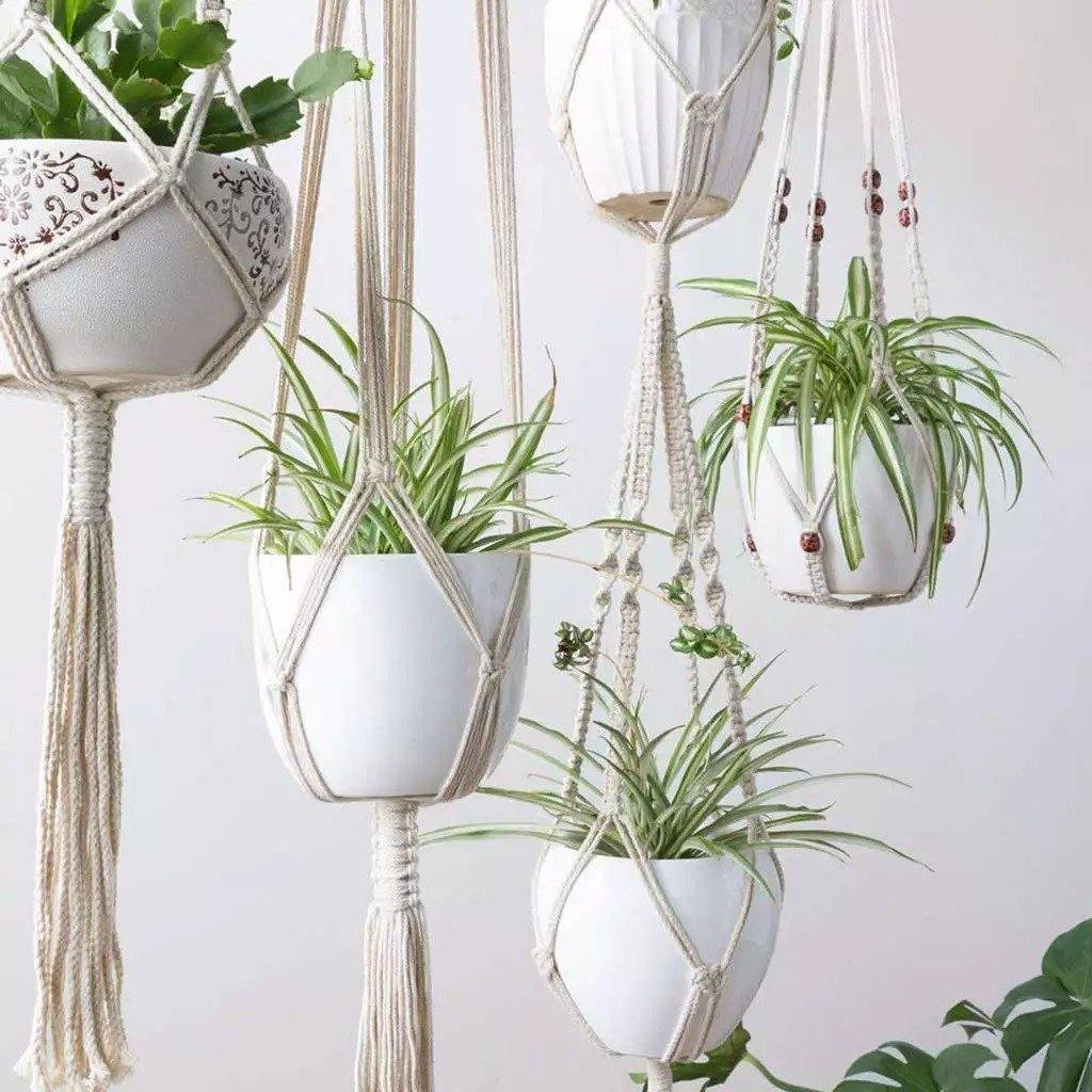 4-delad handgjord Boho Macrame Plant Hanger Set