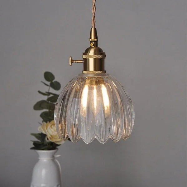 Lampe à suspension japonaise rétro en verre avec fleur