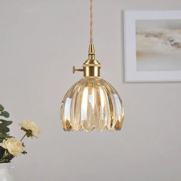 Lampe à suspension japonaise rétro en verre avec fleur