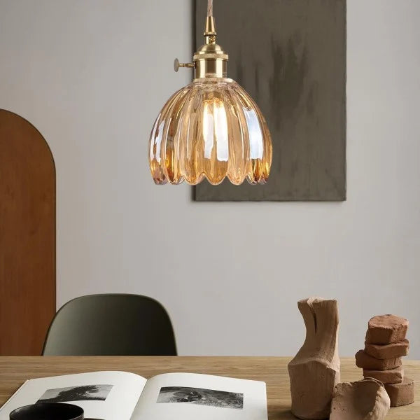 Lampe à suspension japonaise rétro en verre avec fleur