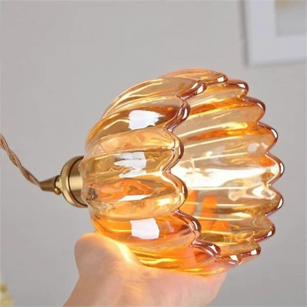 Lampe à suspension japonaise rétro en verre avec fleur