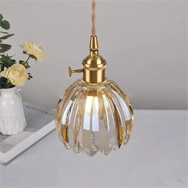 Lampe à suspension japonaise rétro en verre avec fleur