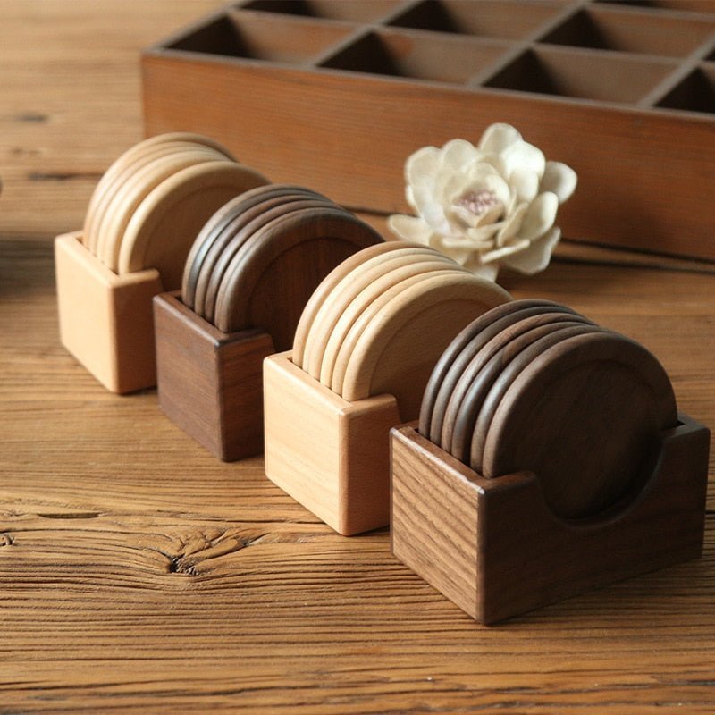 Japanese Style Six Piece Wooden Coaster Set