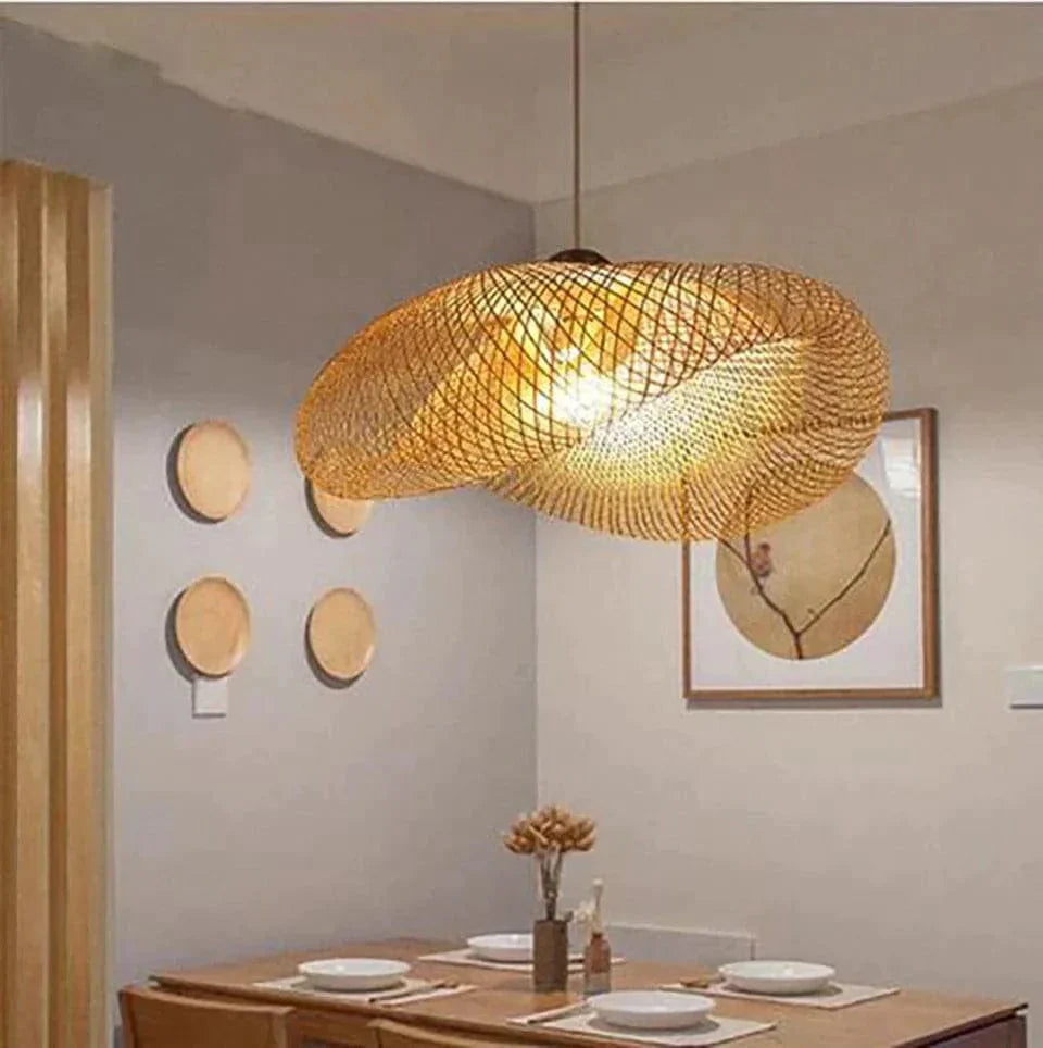 Lampe suspendue design en rotin