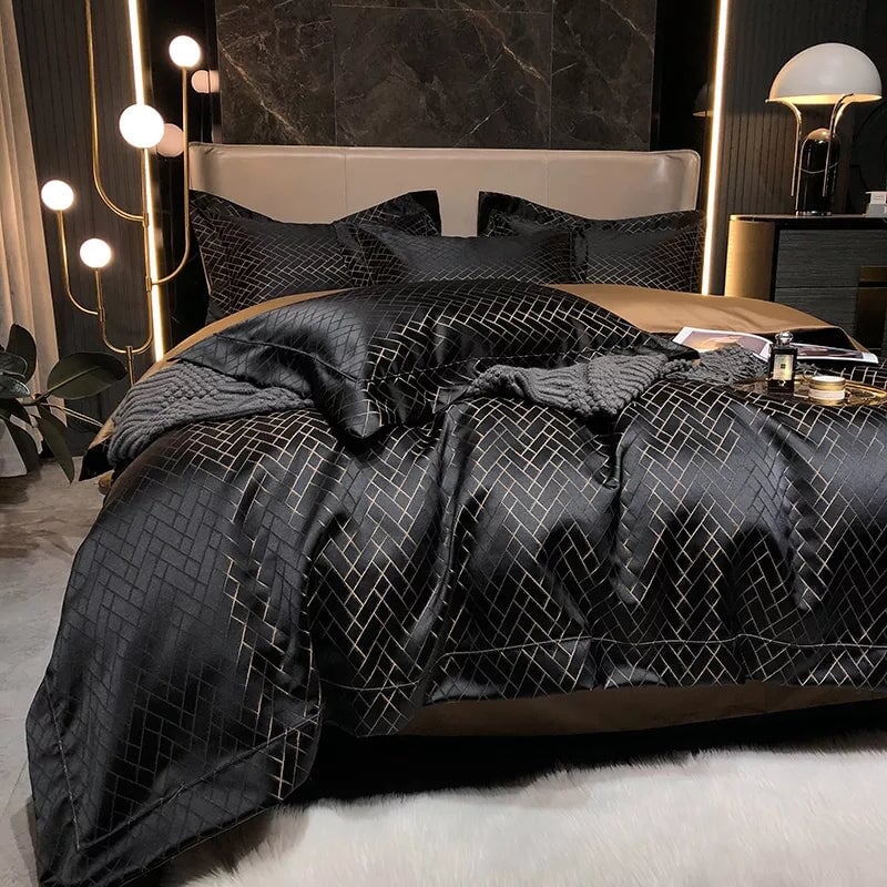 Jasmine Black Luxury Jacquard Duvet Cover Set