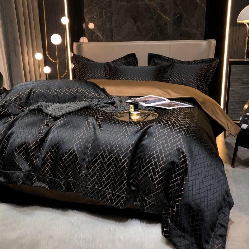 Jasmine Black Luxury Jacquard Duvet Cover Set