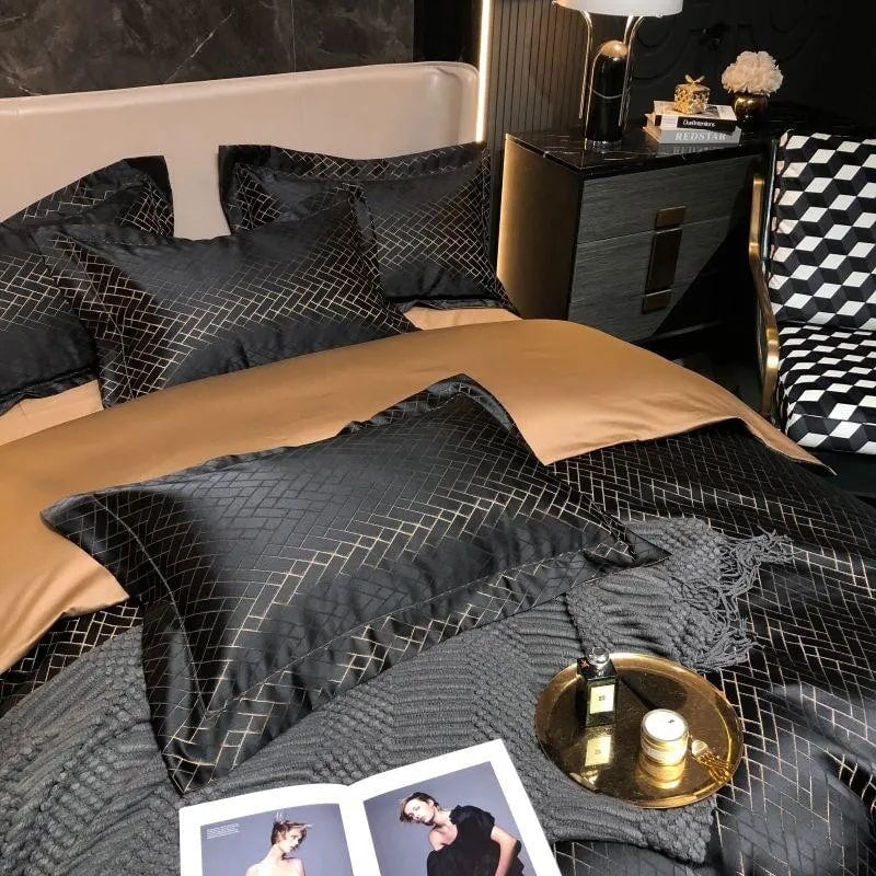 Jasmine Black Luxury Jacquard Duvet Cover Set