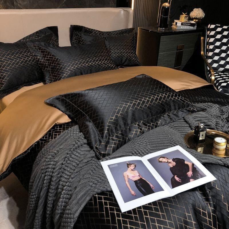 Jasmine Black Luxury Jacquard Duvet Cover Set