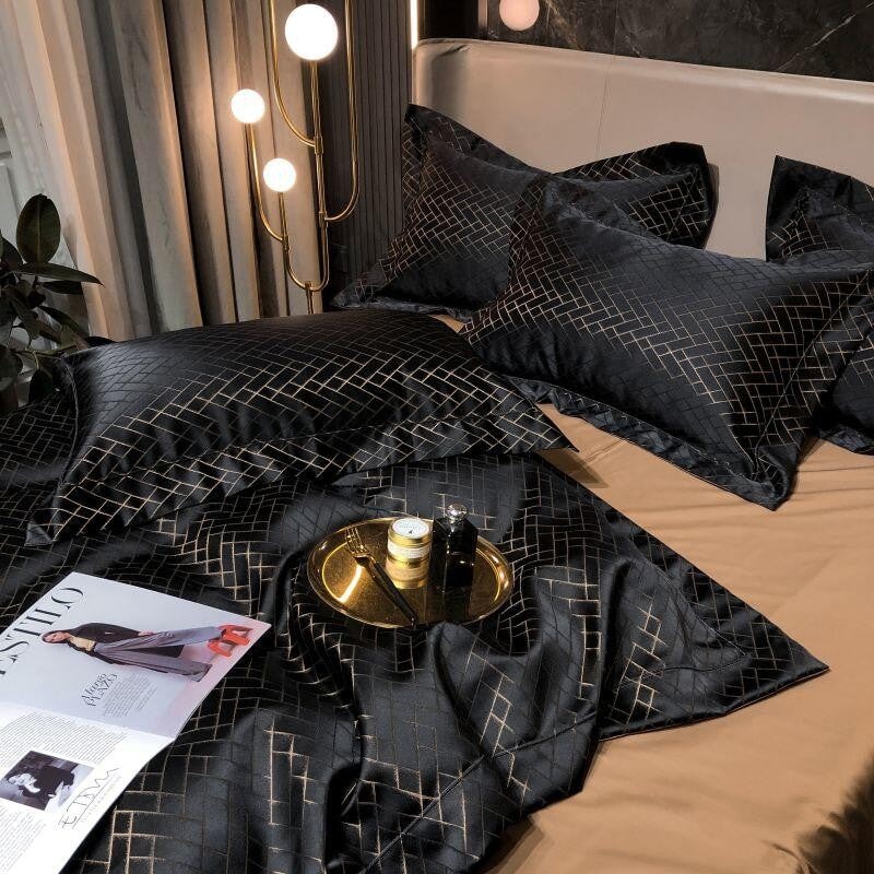 Set copripiumino di lusso in jacquard Jasmine Black