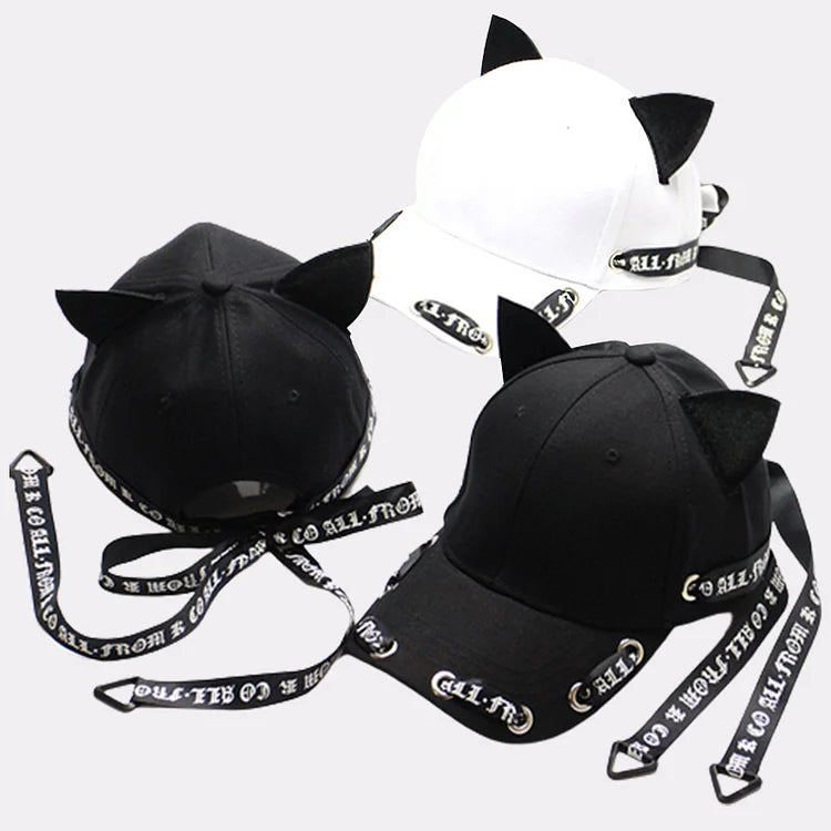 Cappellino da baseball con nastro e orecchie di gatto carini