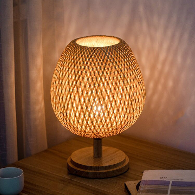 Woven bamboo bedside lamp