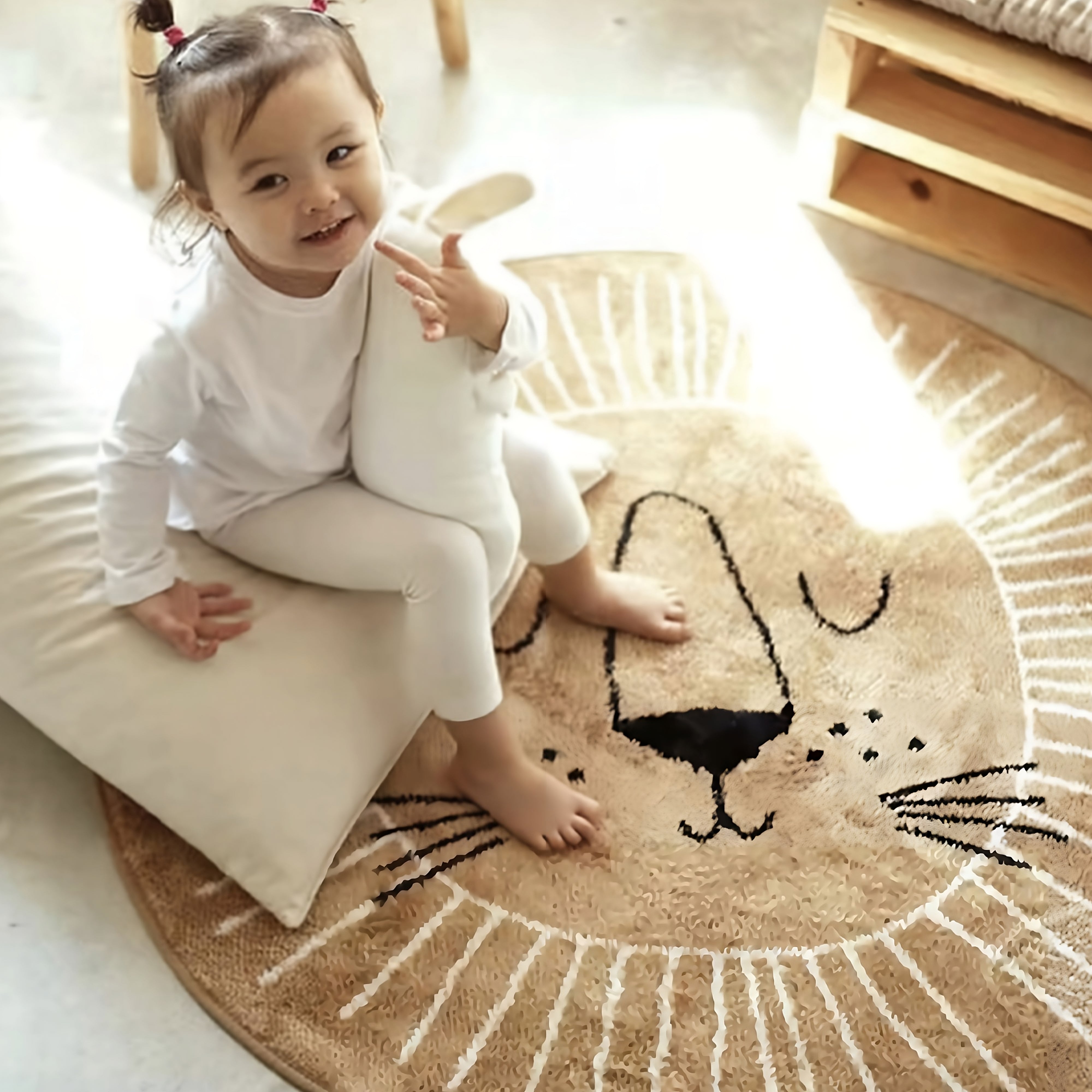 Tapis de chambre d'enfant style nordique boho avec lion