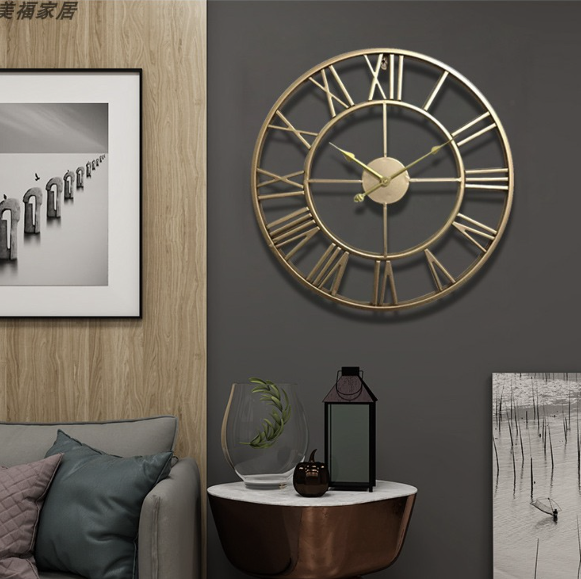 Reloj de pared con esqueleto dorado o de bronce