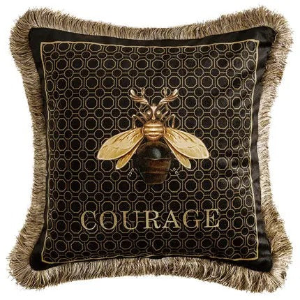 Housse de coussin rétro dorée – Style artistique européen de luxe avec imprimé abeille