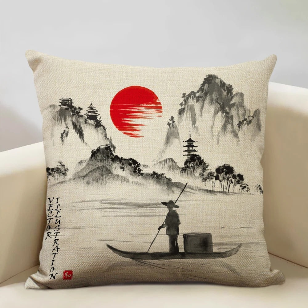 Housse de coussin japonaise Mont Fuji – Art Ukiyo-e rétro pour votre maison