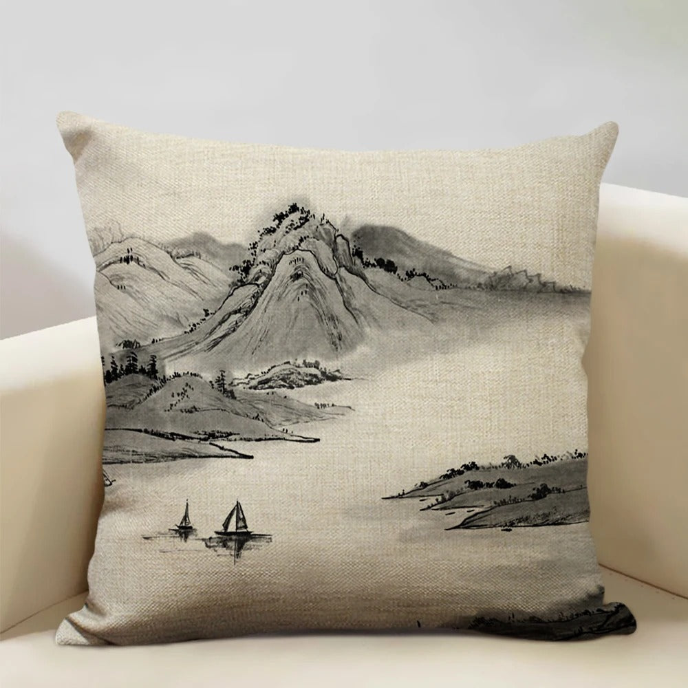 Japanese Mount Fuji Cushion Cover – Retro Ukiyo-e Art for Your Home