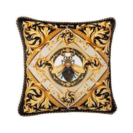 Housse de coussin rétro dorée – Style artistique européen de luxe avec imprimé abeille