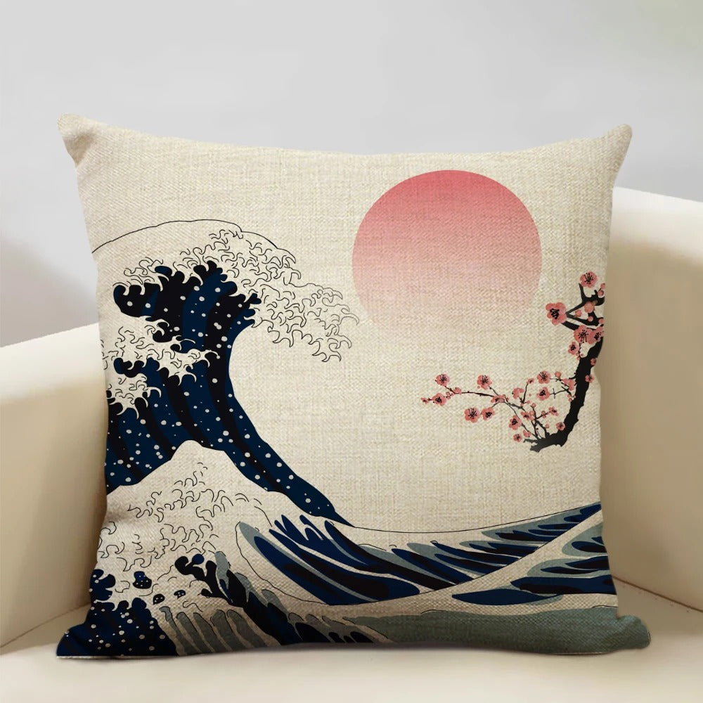 Housse de coussin japonaise Mont Fuji – Art Ukiyo-e rétro pour votre maison