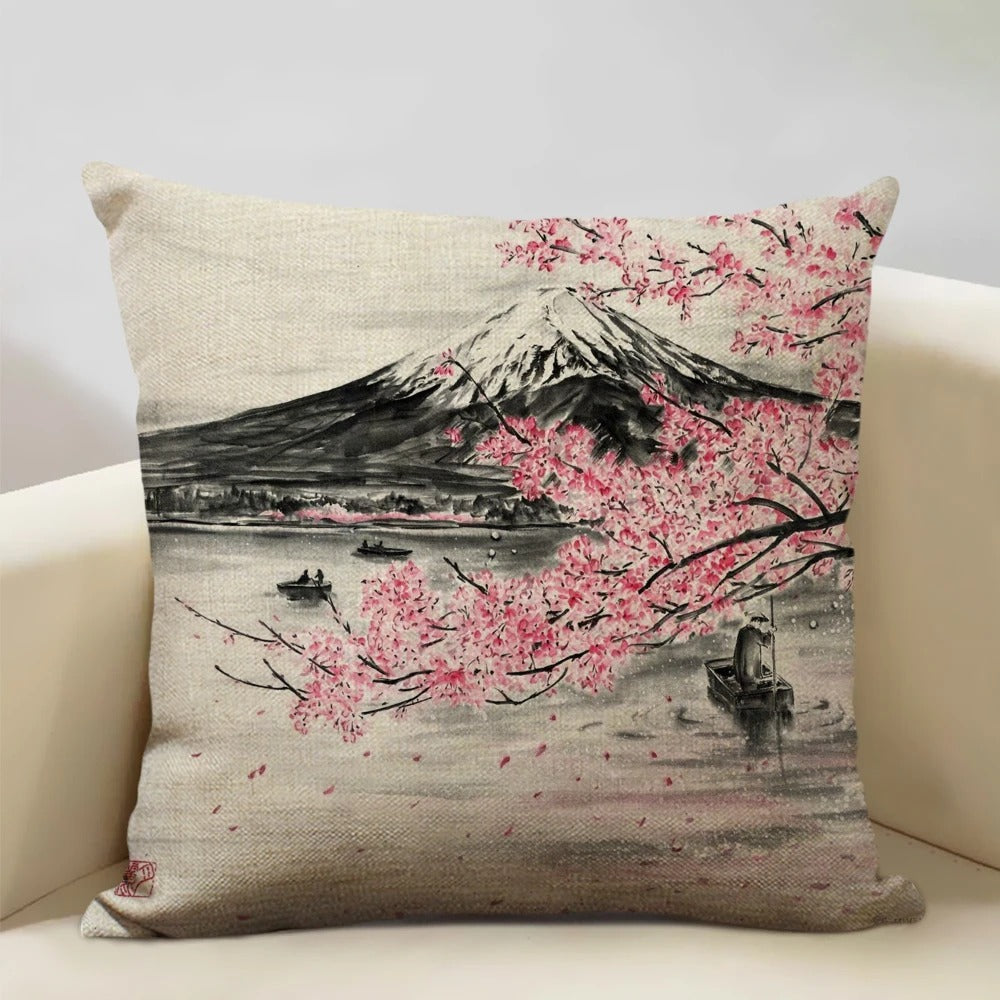 Japanskt Mount Fuji kuddfodral – Retro Ukiyo-e Art för ditt hem