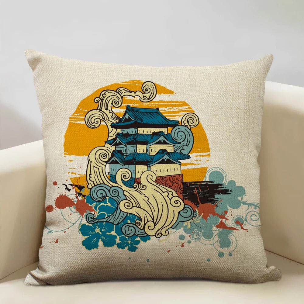 Housse de coussin japonaise Mont Fuji – Art Ukiyo-e rétro pour votre maison