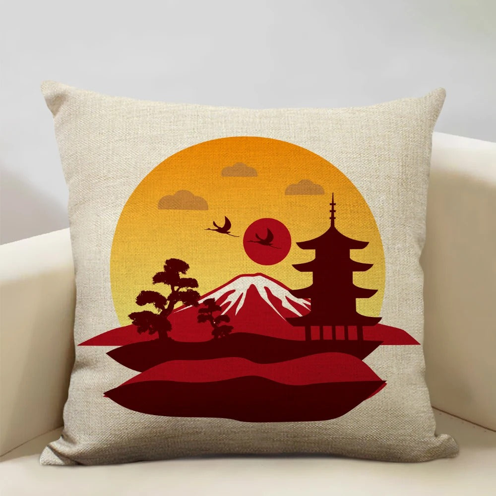 Japansk Mount Fuji Putetrekk – Retro Ukiyo-e Art for Your Home