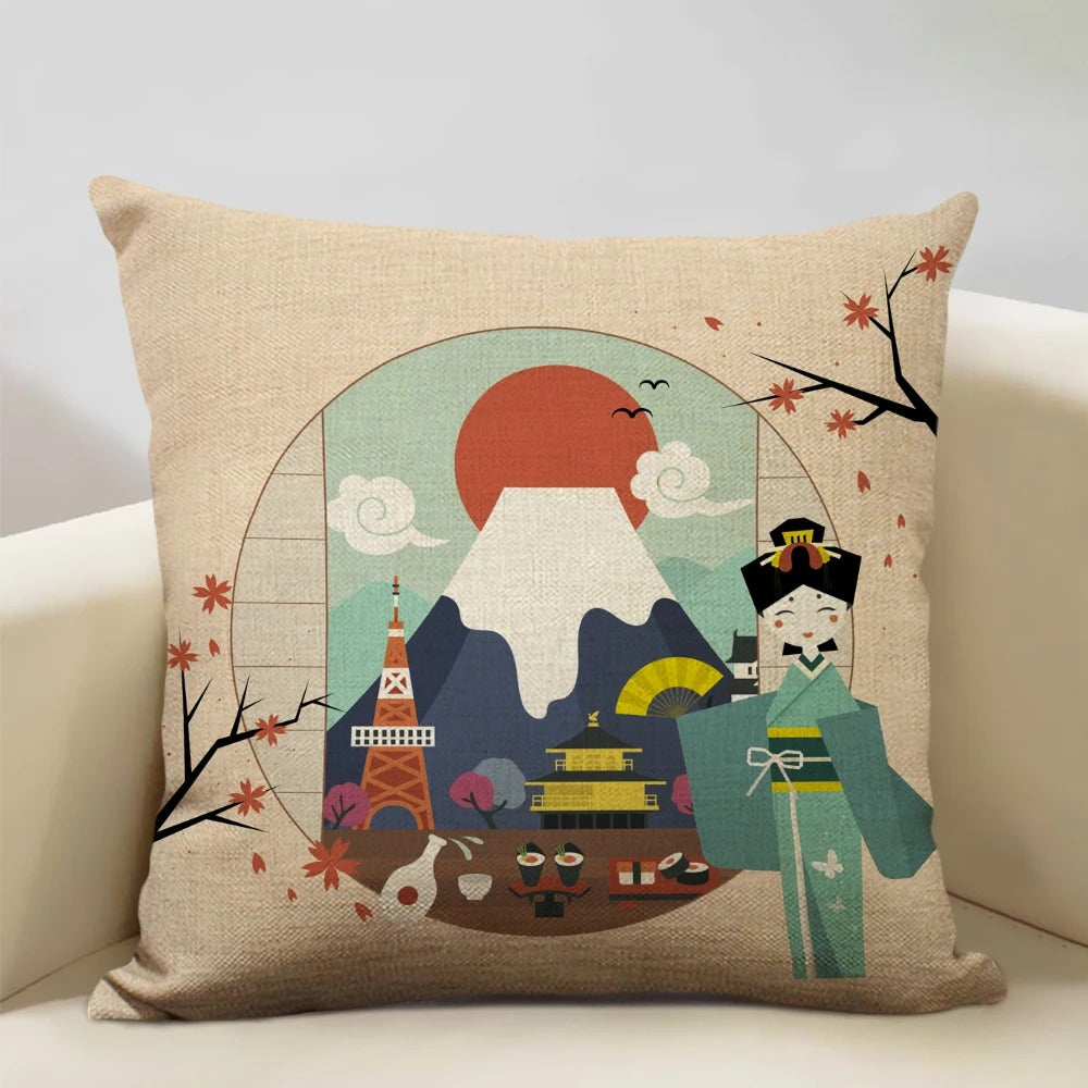 Japansk Mount Fuji Putetrekk – Retro Ukiyo-e Art for Your Home