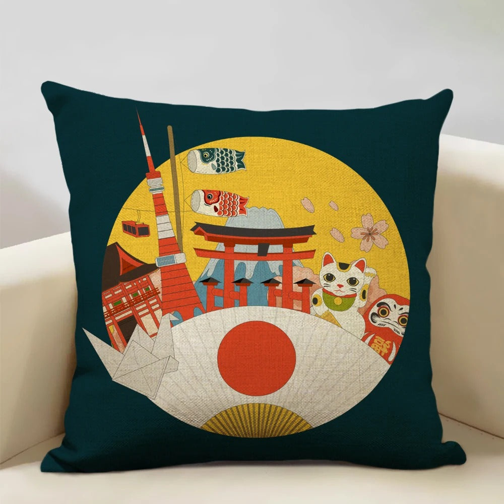 Japansk Mount Fuji Putetrekk – Retro Ukiyo-e Art for Your Home